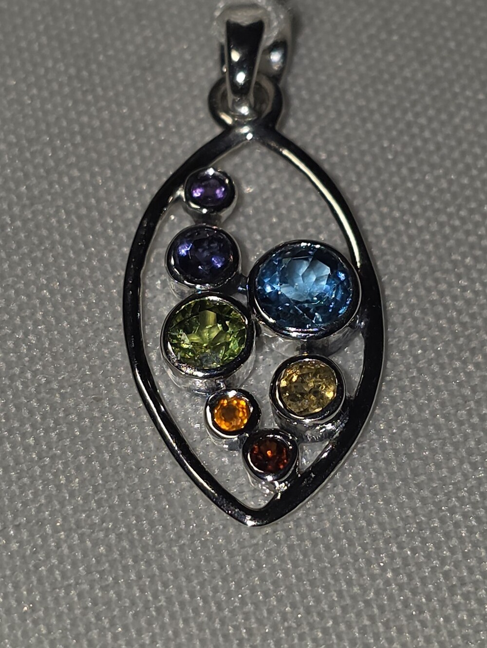 Multi-Gemstone Sterling Silver 925 Pendant.